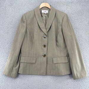 Le Suit Blazer Womens 12 Petite Beige Shawl Lapel Pockets Button Front Office